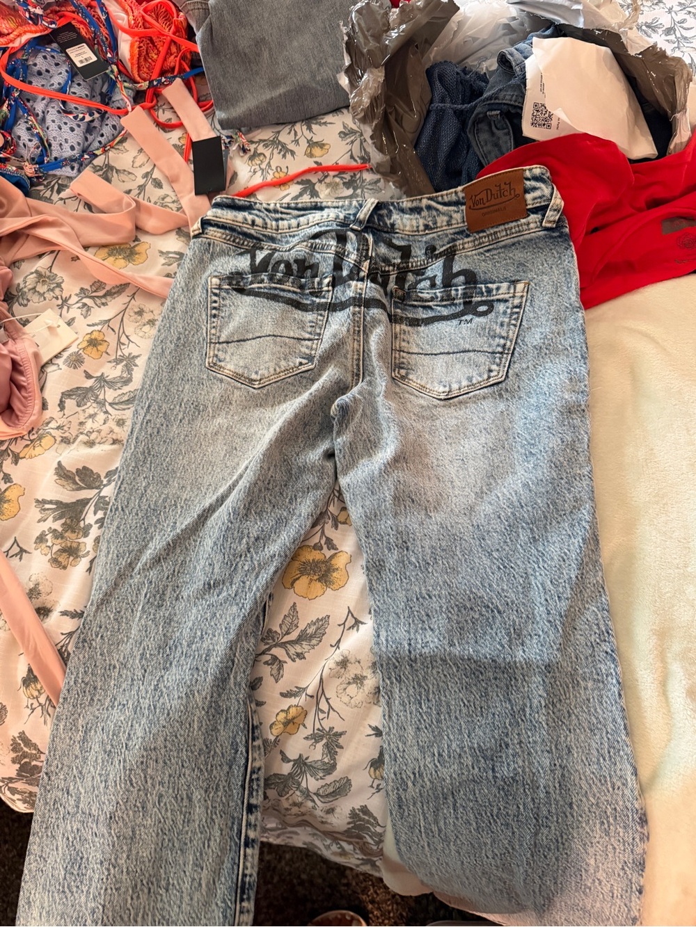 Von Dutch Light Blue High-Rise Straight Leg Jeans with Logo